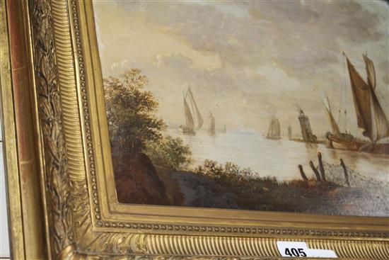 Late 19th century Flemish School, oil on wooden panel, Shipping along the coast, 26 x 36cm